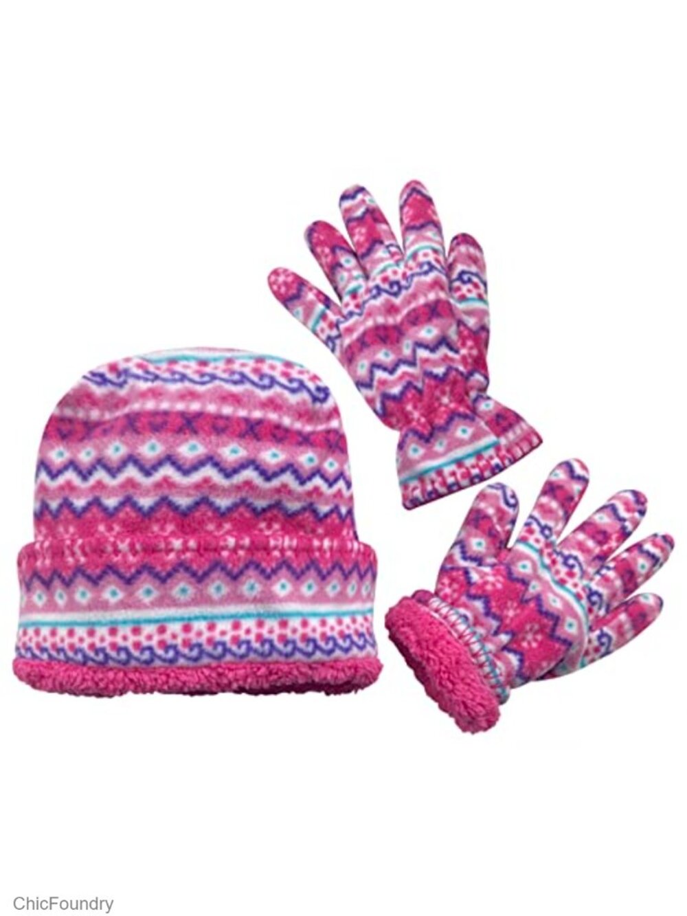 Kids Fleece Winter Hat and Gloves Set Sherpa Lined